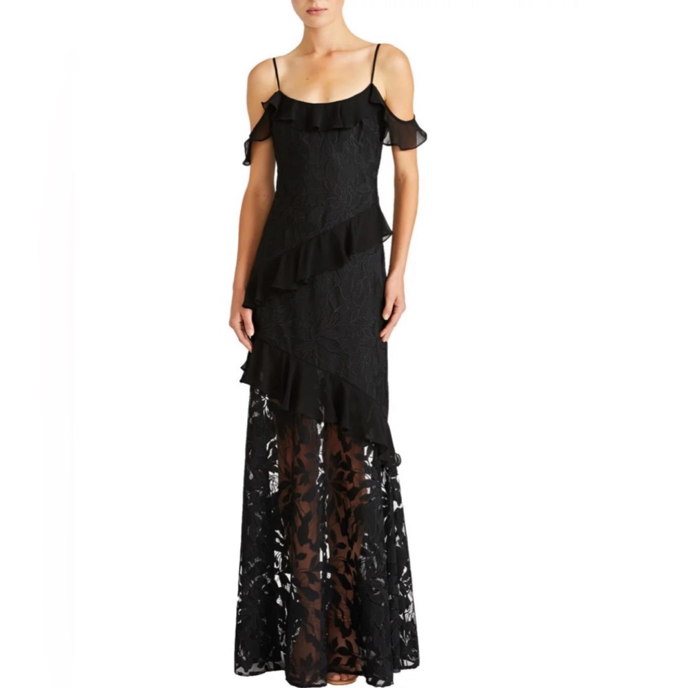 ML Monique Lhuillier Lace Overlay Evening Dress